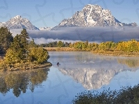 Canoe, Oxbow, Teton, Wyoming, Rzeka, Grand, USA, Bend, Góry