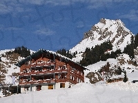 Góry, Austria, Śnieg, Damuls, Zima, Pensjonat