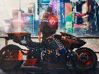 Motocykl, Cyberpunk 2077, Gra, Postać, Domy, Mężczyzna