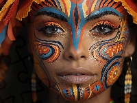 Młoda, Twarz, Kobieta, Grafika AI, Bodypainting