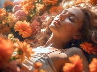 Kwiaty, Kobieta, Relaks, Grafika