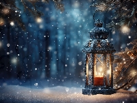 Śnieg, Lampion, Święta, Grafika