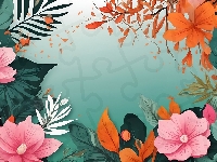 Tropikalne, Kwiaty, Liście, Grafika