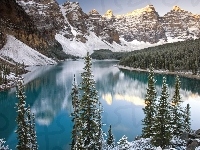 Jezioro, Góry, Kanada, Zima, Las, Morenowe