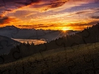 Jezioro, Góry, Zachód słońca
