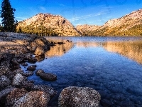 Góry, Stan Kalifornia, Kamienie, Stany Zjednoczone, Park Narodowy Yosemite, Jezioro Tenaya