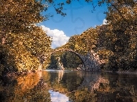 Saksonia, Most łukowy, Jezioro Rakotz, Kamienny, Niemcy, Park Rododendronów Kromlau, Most Diabła