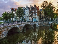 Kanał Keizersgracht, Mosty, Holandia, Amsterdam, Domy