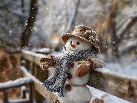 Zima, Płot, Bałwan, Kapelusz, Grafika AI, Szal