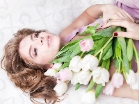 Białe, Kobieta, Tulipany