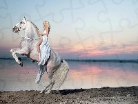 Kobieta, Biały, Koń, Jezioro