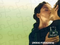 perfumy, kobieta, pocałunek, Paco Rabanne, flakon, mężczyzna