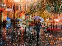 Kobieta, Deszcz, Ulica, Parasol