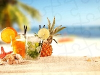 Kolorowe, Lato, Tropikalna, Plaża, Drinki