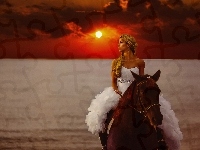 Koń, Kobieta, Zachód słońca