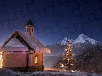 Kościół, Zima, Góry, Noc