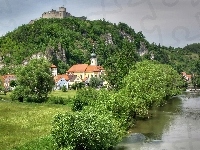 Kościół, Ruiny, Wzgórze, Rzeka, Zamek
