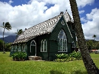 Kościółek, Obłoki, Wyspa, Kauai, Palmy