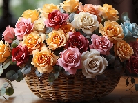 Koszyk, Róże, Kolorowe
