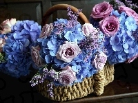 Koszyk, Kwiaty, Róża, Bukiet