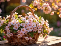Wiklinowy, Jasnoróżowe, Kwiaty, Koszyk