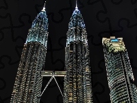 Kuala Lumpur, Petronas Towers, Nocą, Malezja