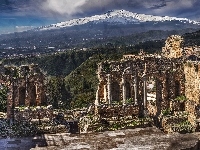 Lasy, Sycylia, Teatru, Włochy, Góry, Ruiny