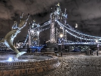 Londyn, Tower Bridge, Miasto nocą, Anglia