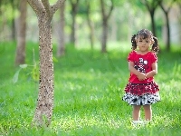 Mała, Park, Drzewa, Dziewczynka