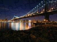 Manhattan Bridge, Most, Noc, Nowy York