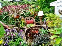 Meble, Ogród, Kwiaty, Relaks