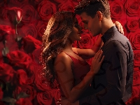 Czerwone, Kobieta, Miłość, Mężczyzna, Róże, Kwiaty