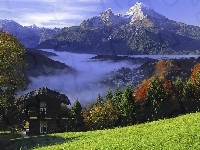 Mgła, Domek, Bavaria, Niemcy, Góry