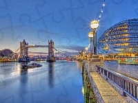 Światła, Londyn, Panorama, Miasta, Most