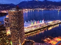 Miasta, Panorama, Oświetlonego, Vancouver