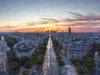 Miasta, Zachód Słońca, Paryż, Panorama, Ulice