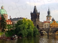 Zdjęcie miasta, Rzeka, Praga, Most, Zabytki, Czechy