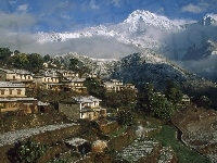 Miasteczko, Góry, Nepal, Ghrung, Domy