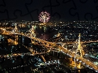 Miasto, Most, Tajlandia, Bangkok, Nocą