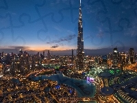 Miasto, Dubaj, Burj Khalifa, Nocą