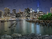 Dolny, Miasto nocą, Stany Zjednoczone, Nowy Jork, Manhattan