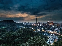 Miasto, Tajwan, Panorama, Chiny, Tajpej, Noc