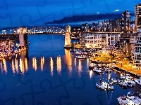 Miasto, Most, Kanada, Vancouver, Nocą