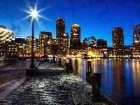 Miasto, Stany Zjednoczone, Oświetlone, Wieżowce, Boston