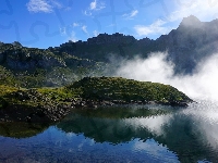 Mgła, Pireneje, Góry, Jezioro, Francja, Lac du Miey