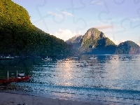 Morze, Łódki, Góry, Filipiny
