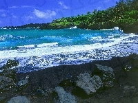 Morze, Plaża, Hawaje, Czarna, Kamienie, Maui