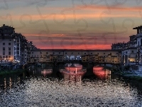 Most, Noc, Włochy, Florencja, Ponte Vecchio