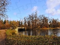 Most, Park, Rzeka, Jesień
