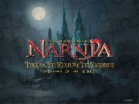 księżyc, napis, The Chronicles Of Narnia, zamek, noc